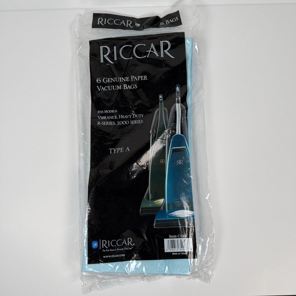 Riccar Genuine Vibrance Heavy Duty R-Series Type A 6 Pk Vacuum Paper‎ Bags C13-6